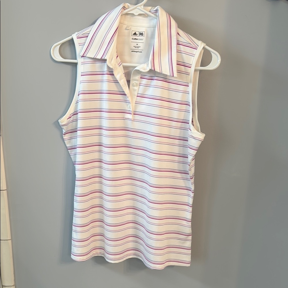 Adidas Pink and Blue Sleeveless Polo Shirt